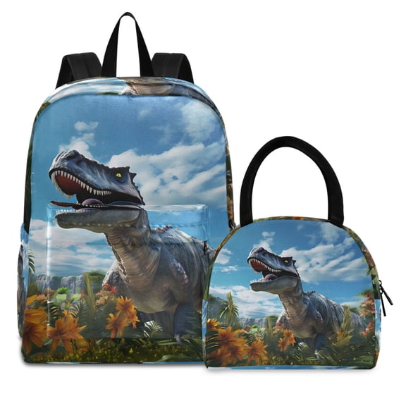 ALAZA Backpack Set Dinosaur in Forest Elementary School Bags Student BookBag with Lunch Bag