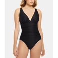 thumbnail image 1 of Swim Solutions Textured Plunge One-Piece Swimsuit, Created for Macy's - Black, 1 of 1