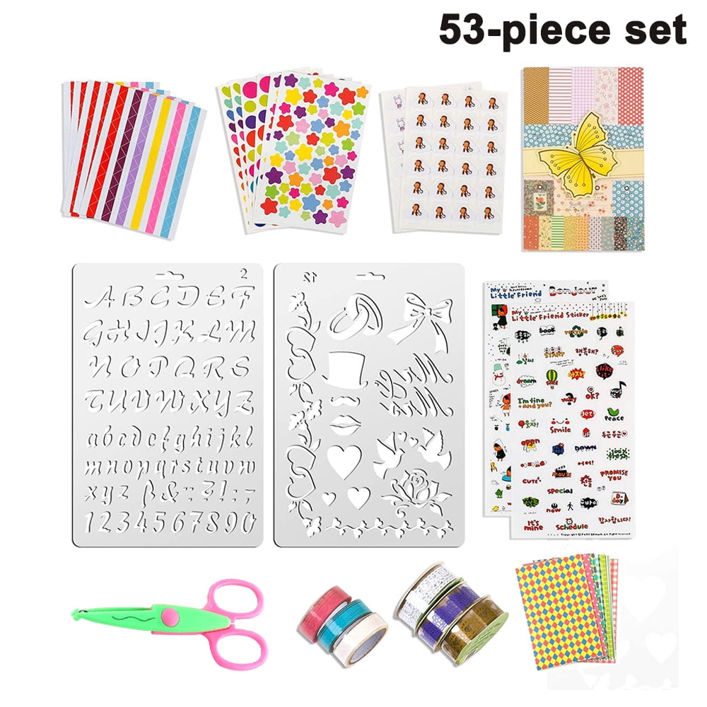 Metallic Marker Pen Scrapbook Accessories Kit for Kids Drawing Stencils Colored Pens for DIY Crafts Arts Gift Adhesive Lace Tape 29Pcs Scrapbook Craft Supplies Include Photo Corner Sticker 