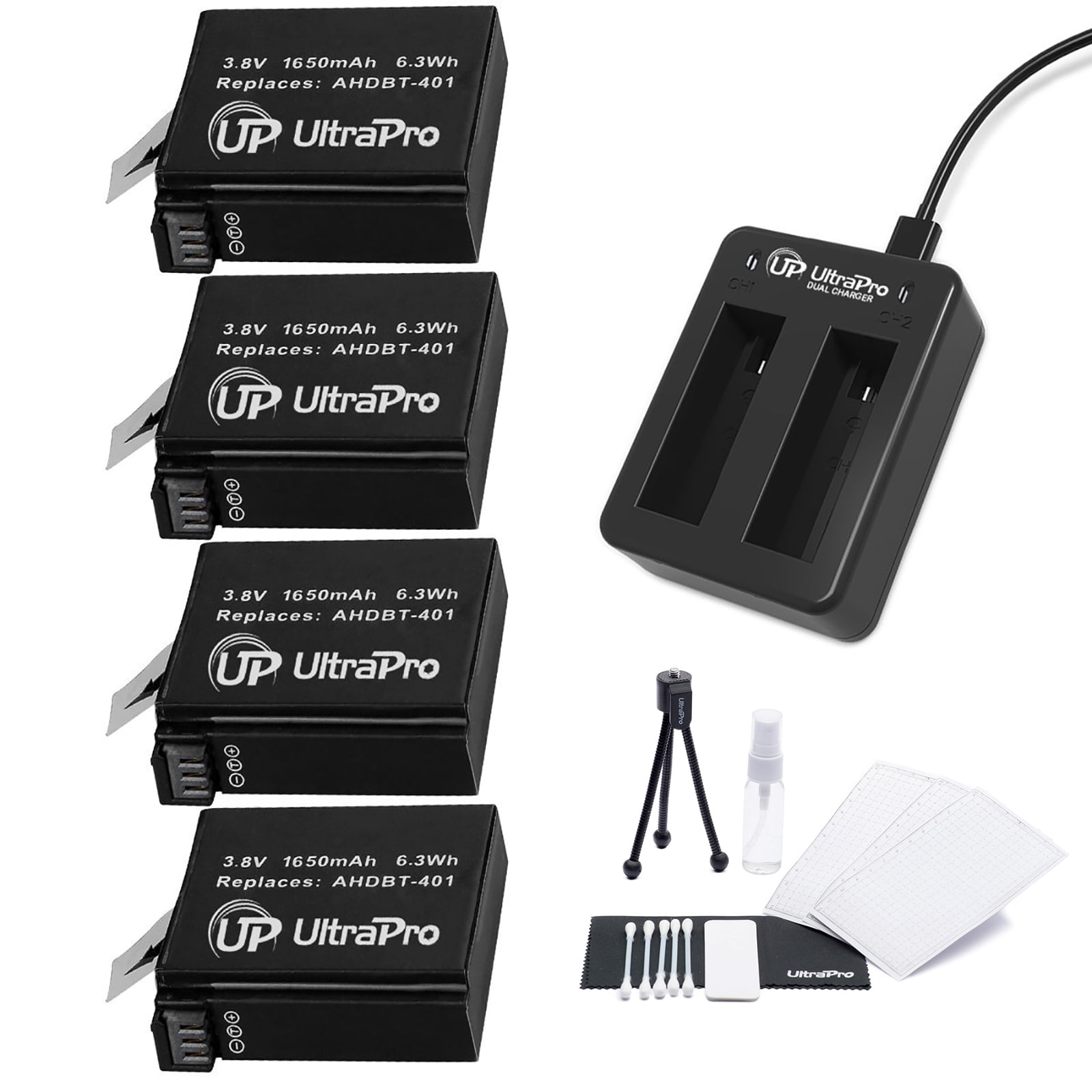 4x AHDBT401 1650mAh Battery and 3 Channel AC/USB Charger for Gopro Hero4 