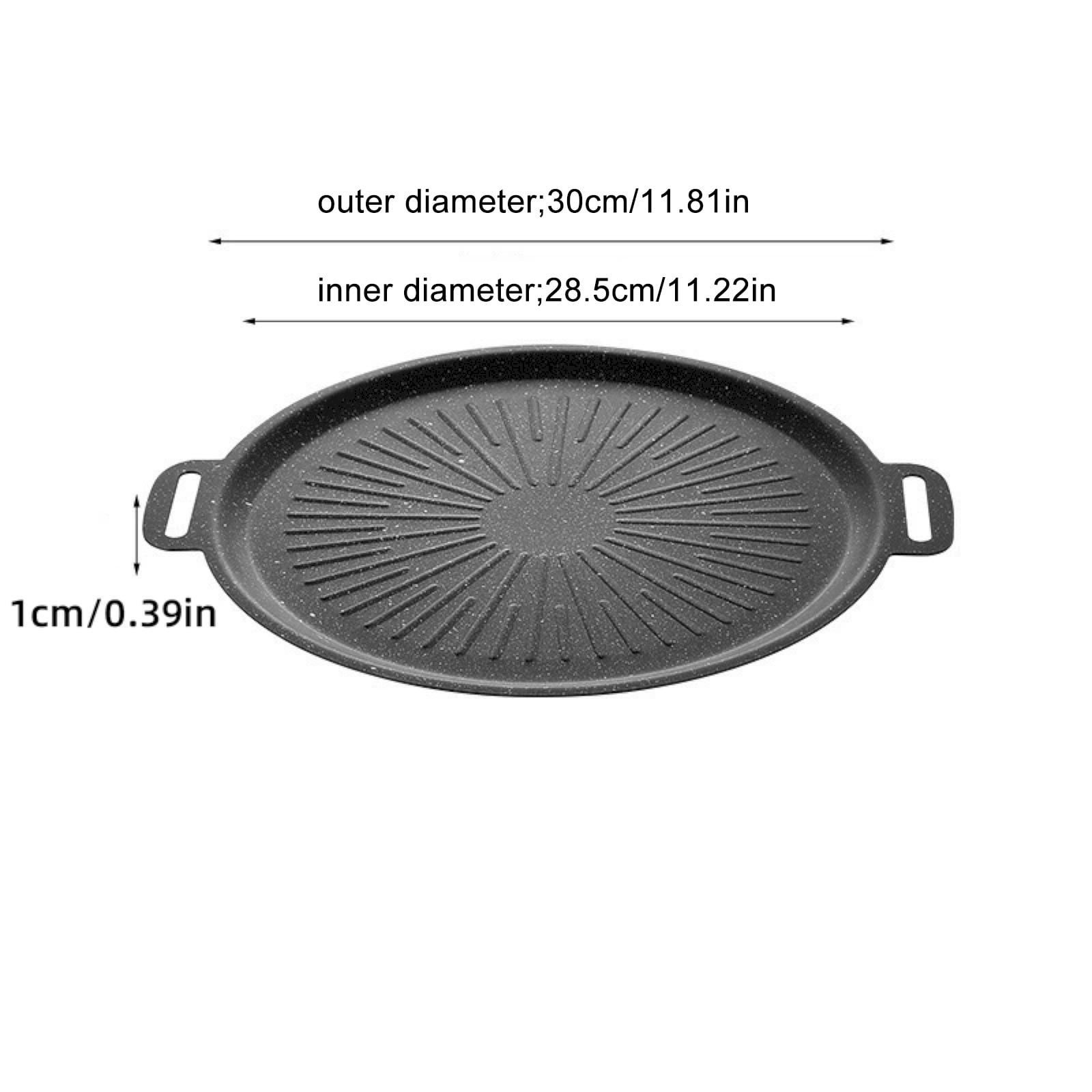 BBQ Grill Pan, Korean BBQ Grill Pan Iron Nonstick Round Grilling Tray BBQ Cast Iron Grill Pan for Outdoor Pork Belly Pancakes (30CM) for Induction, Gas Stove, Electric Cooktop Stovetop (Round)