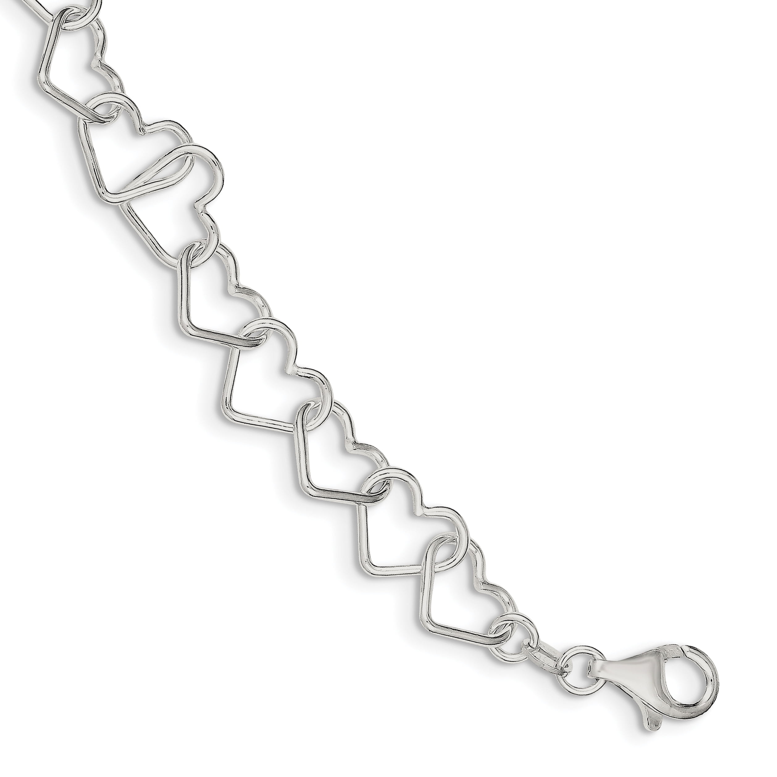 .925 Sterling Silver Polished Heart Link Bracelet 7.25 inches .925 Sterling Silver Polished Heart Link Bracelet 7.25 inches