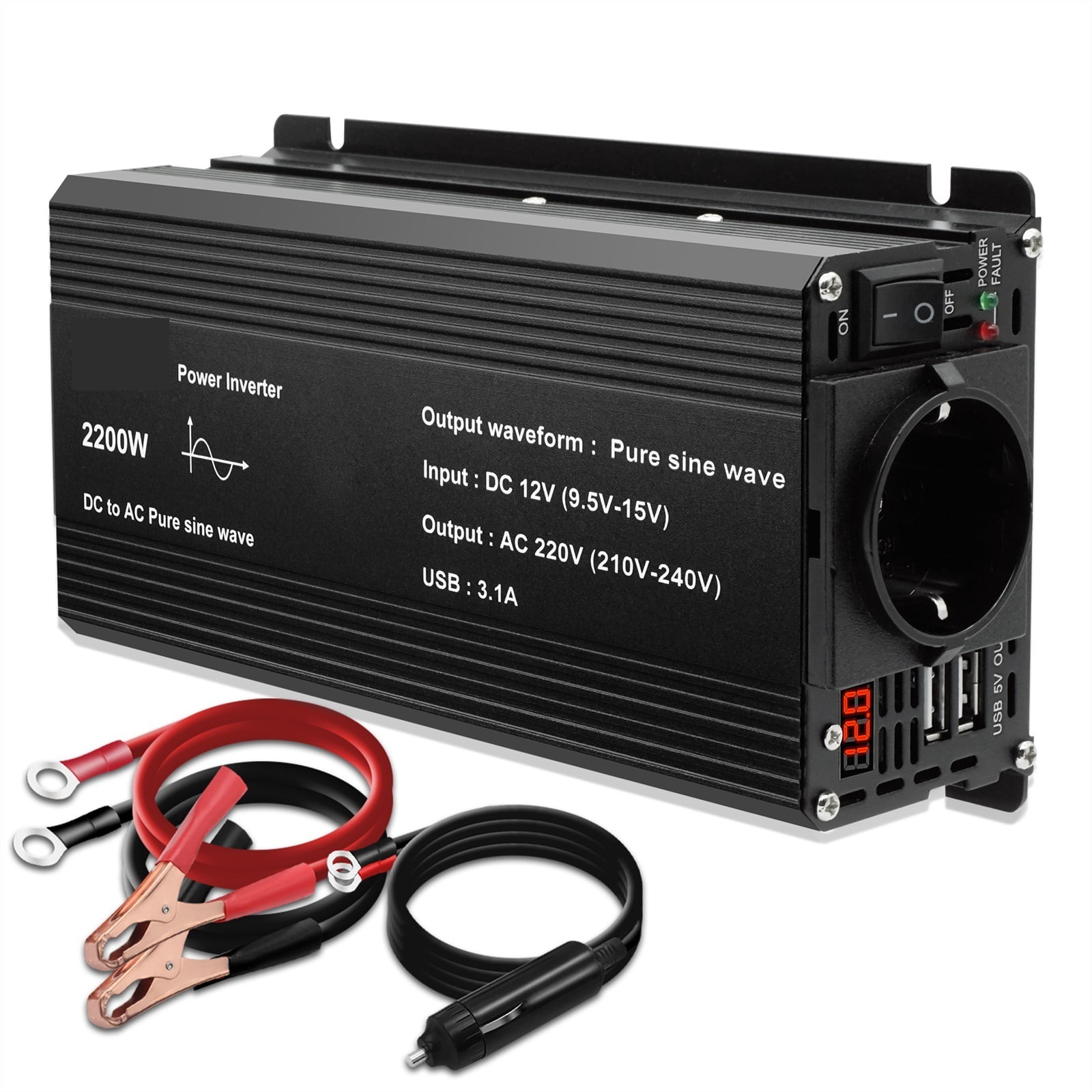 Pure Sine Wave Inverter 1500W/2200W/2600W Converter 12V To 220 230 12 Volts Solar Transformer Led Voltmeter Inversor ,Powerful Output