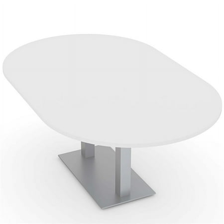 UPC: 0684500159057 | 6 Person Racetrack Conference Table Metal Base Harmony Series 6  White Linen