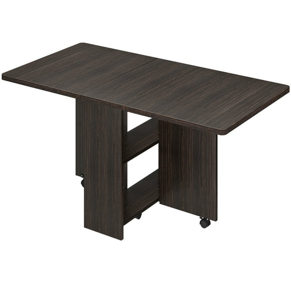 Space Saving Folding Dining Table,Drop Leaf Dining Table with 6 Wheels and 2-Layer Storage Shelf,Extendable Drop Leaf Farmhouse Wood Tables,for Small Spaces
