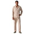 thumbnail image 2 of GSPCLAM Mens Pajama Sets Fall Winter Loungewear Pajamas Sets Big & Tall Long Sleeve Stripes Sleepwear Shirt and Pants Sets Beige 3XL, 2 of 5