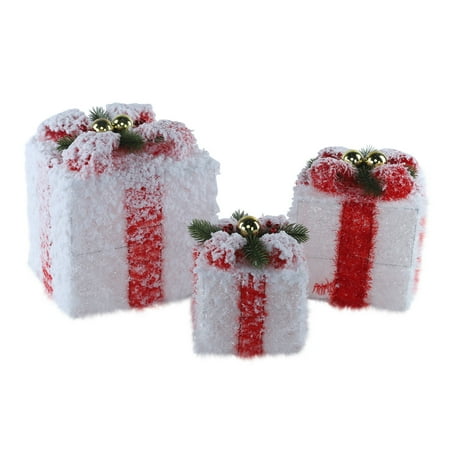 

Haykey Lighted Gift Boxes Set Of 3 White Red Present Boxes with 80Led Mini Bulb