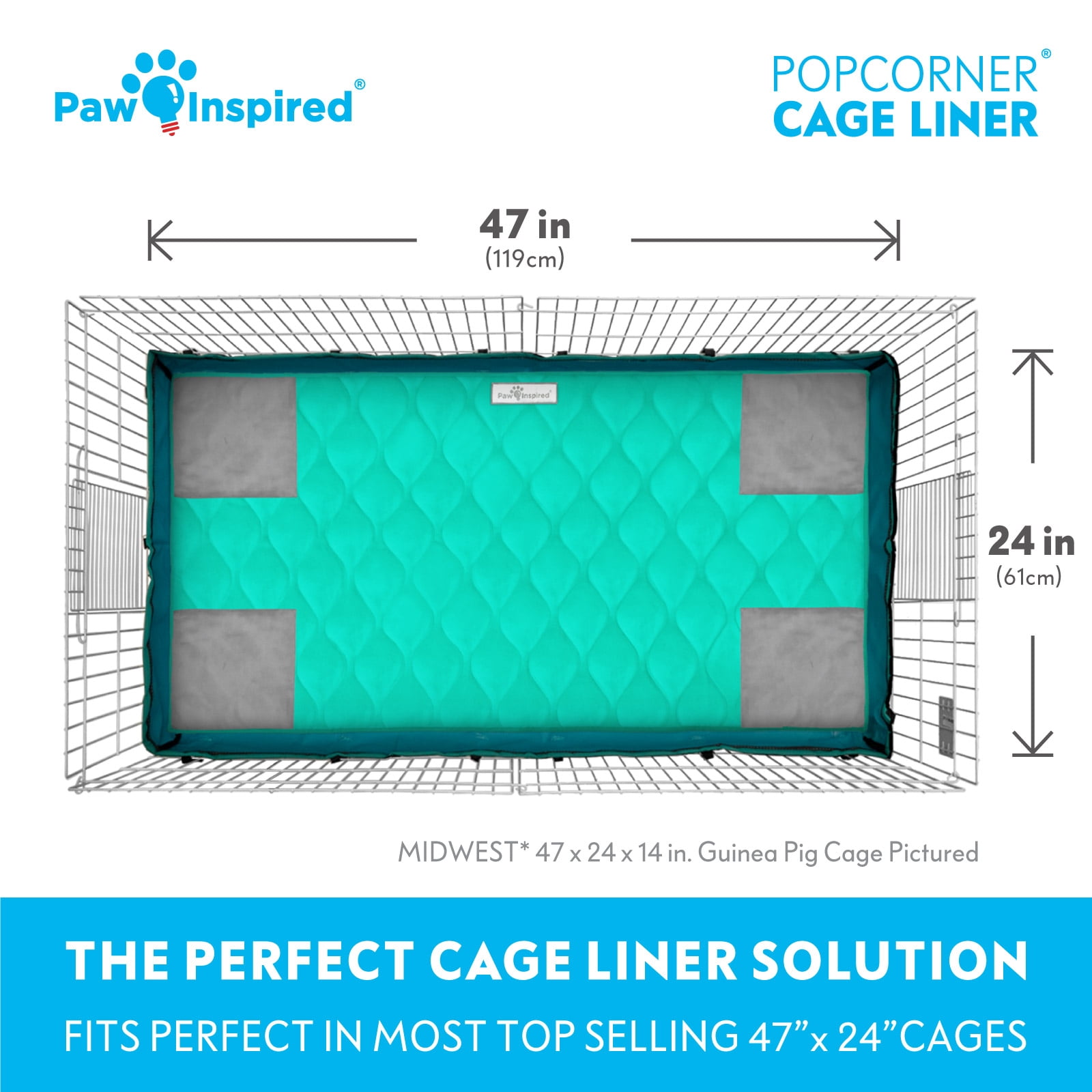 Paw Inspired PopCorner Guinea Pig Fleece Cage Liners for Midwest | Fleece Bedding for Guinea Pigs, Ferrets, Rabbits, Hamsters, Small Animals | Reinforced Corners Pee Pads (Midwest, Green)