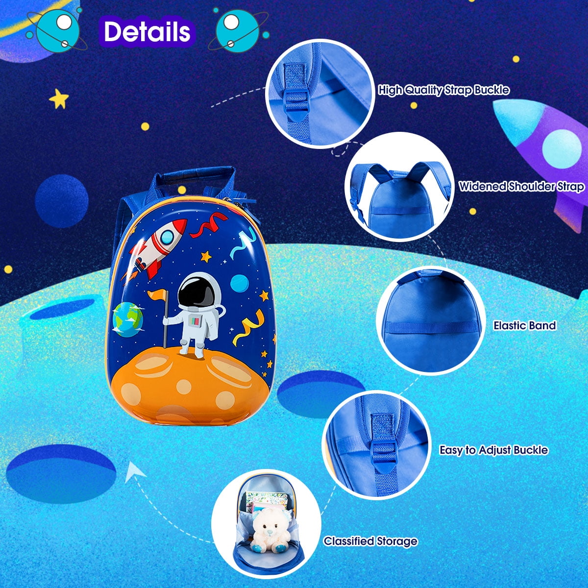 Costway 2PCS Kids Luggage Set 18'' Rolling Suitcase &  12'' Backpack Travel ABS Spaceman Blue