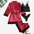 thumbnail image 2 of Celivon Silk Satin Robes For Women Spring Summer Long Pajamas Smooth 4 Piece Lace Strap Sleep Set With Robe Seductive Comfortable, 2 of 3