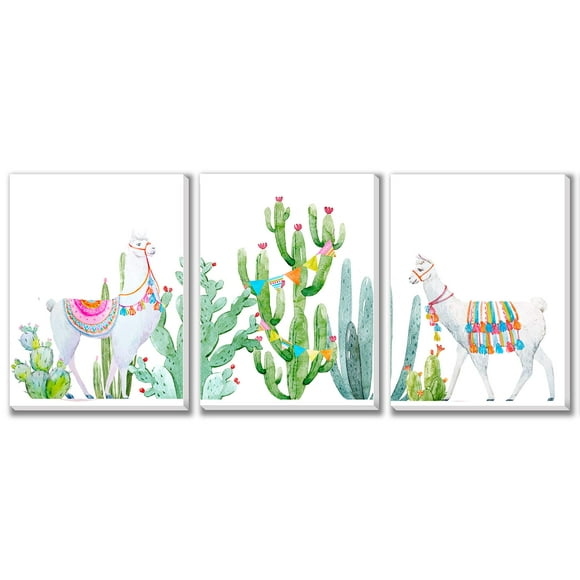 TEXTURE OF DREAMS Baby Llama Art Prints, Baby Room Design, Canvas Wall Decor, 3-Pack Set (12" x 16")