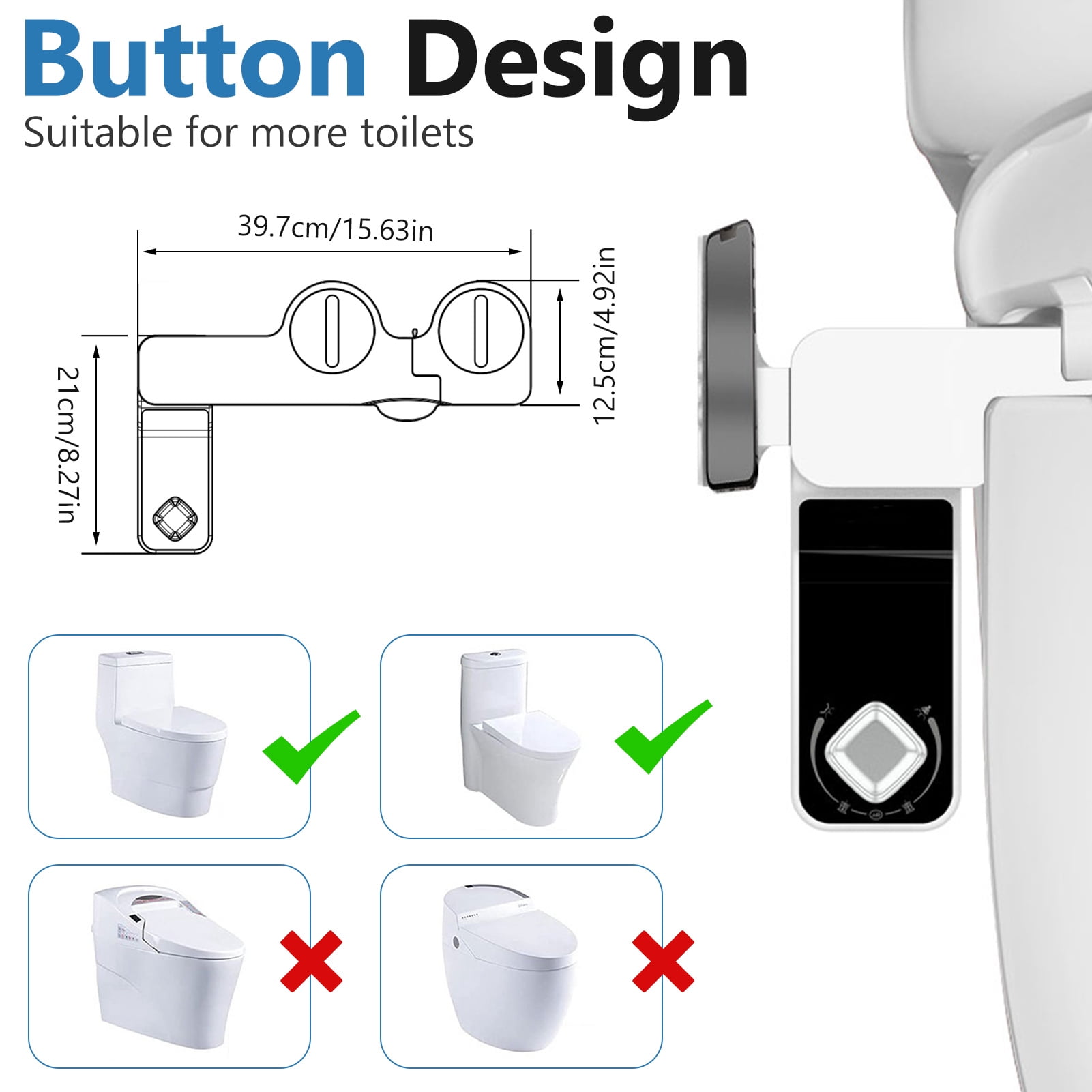 Bidet Attachment for Toilet, Non Electric, Self Cleaning Dual Nozzles for Front and Rear Cold Water Wash, Adjustable Water Pressure