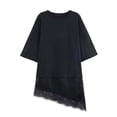 thumbnail image 2 of Trendfront Womens Summer Crew Neck Short Sleeve Tops Openwork Detail Patchwork Tees Solid Color Plain Style T-Shirts, 2 of 4