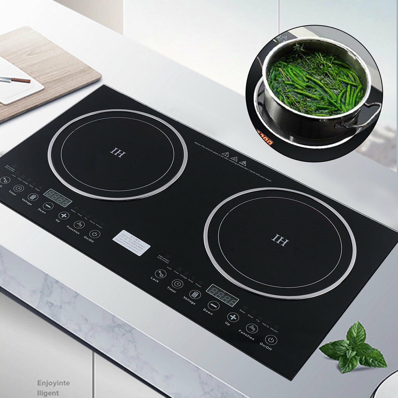 Electric Induction/Ceramic Cooktop Countertop Built-In 2 Burner Stove Top Cooker