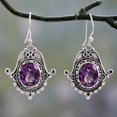 thumbnail image 3 of NOVICA Artisan Handmade Amethyst Dangle Earrings Ornate Sterling Silver Purple India Birthstone [1.6 in L x 0.8 in W x 0.2 in D] Jaipuri Glam, 3 of 6