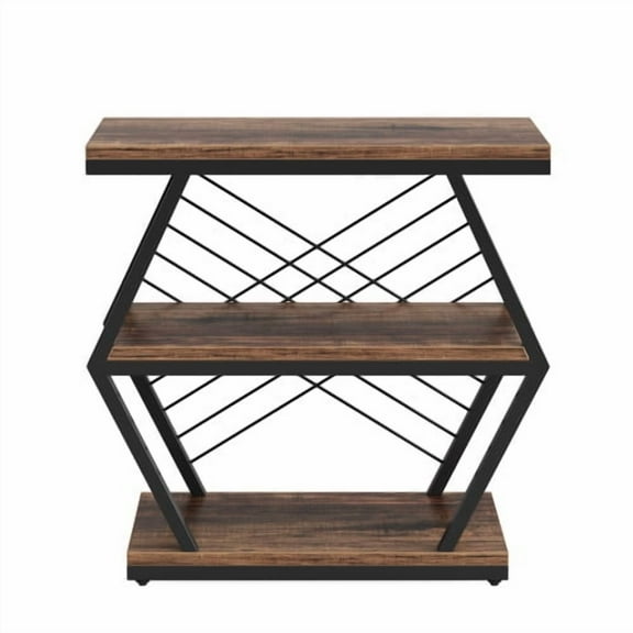 25.6" Industrial 3-Tier End Table, Wood and Metal Side Table with Storage Shelves, Accent Table with Geometric Frame for Living Room, Bedroom, Small Spaces – Rustic Brown