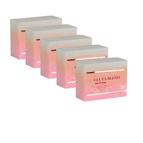 Premium Bar Soap Glutathione Rosehip Gentle Cleanser Exfoliating Formula for Smooth Skin Daily Use Normal Care - 120g x 5 Bars