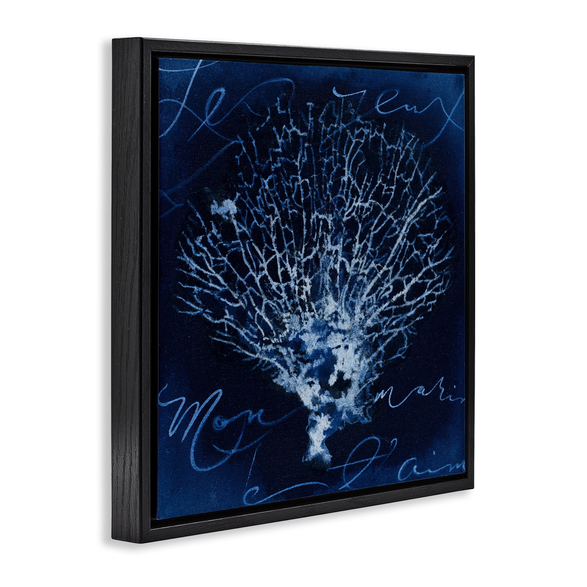 Stupell Industries Vintage Marine Life Coastal Painting Black Floater Framed Canvas Art Print Wall Art, 18 x 18