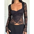 thumbnail image 3 of Rdhnmea Women Wrap Tops See-Through Lace Sweetheart V-Neck Long Sleeve Shirt, 3 of 8