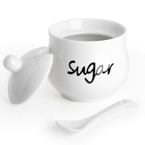 Quyimy Ceramic Sugar Bowl with Lid and Spoon 7 Ounces (White)