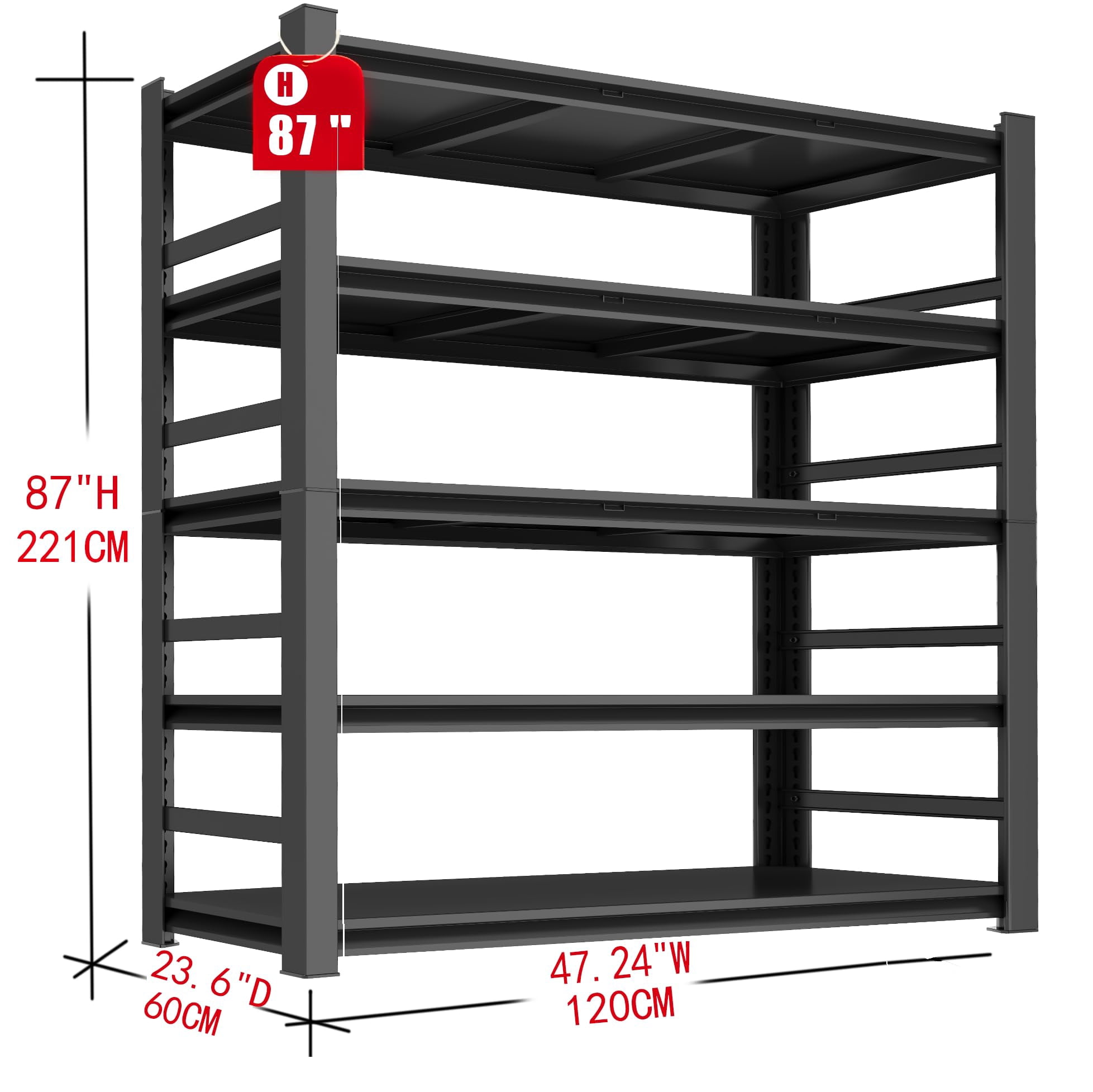 87" H Garage Shelving Unit and Storage, 5-Tier Heavy-Duty Adjustable Shelf Easy Assembly, Steel Shelves for Storage, Metal Garage Shelving for Industrial, Warehouse, Basement, Pantry, Black