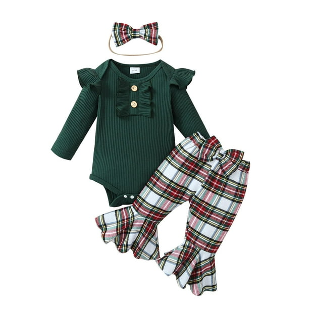 Set de mameluco navideño Kuriozud para bebé niña, verde a cuadros, 3-6 m