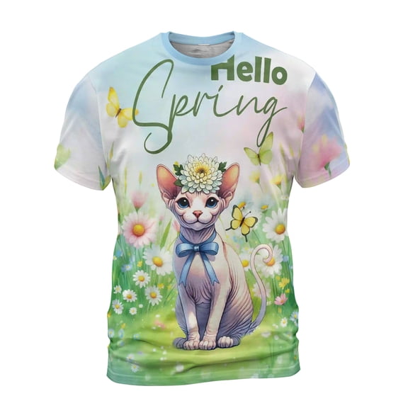 Sphynx Hello Spring Time Flower Floral Nature All Over Print 3D Shirt Unisex Merch Cat Lover Kitten Owner Gifts Idea - 02031