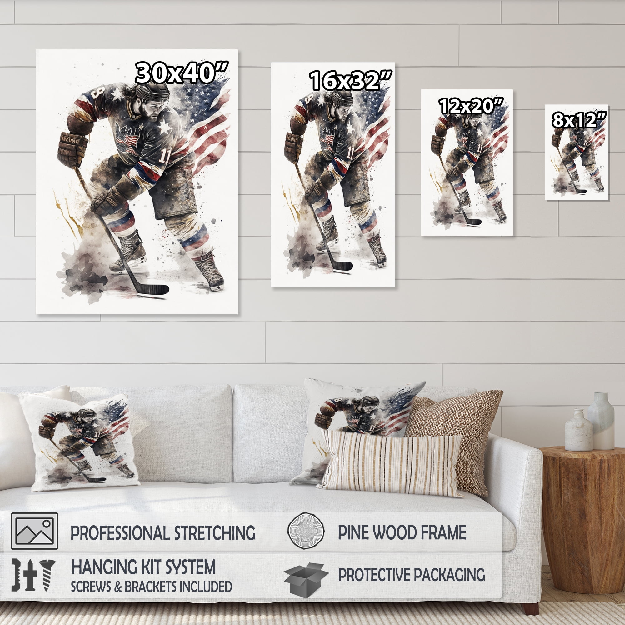 Designart Usa Hockey Player In Action II Canvas Wall Art