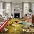 thumbnail image 3 of Farmhouse Rooster Area Rug 5x7 FT, Non Slip Bedroom Throw Carpet, Vintage Rustic Plants Oil Painting Washable Soft Floor Carpet Non-Shedding Rug for Dining Room Bedside Classroom Desk, 3 of 9