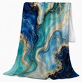 thumbnail image 2 of Blue Gold Fluid Waves Metallic Veins, Peaceful Coastal Landscape Scene, Warm Flannel Blanket for Beach House and Living Room, Beach Lovers Housewarming Gift, Coastal Home Decor, 2 of 9