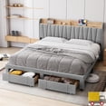 thumbnail image 3 of Upholstered Platform Bed Frame with Charging Storage Headboard, Underbed Drawers, No Box Spring Needed, Linen Fabric, King, Light Gray, 3 of 6