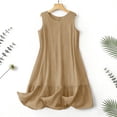 thumbnail image 4 of Women's Summer Maxi Dresses Fashion Women Summer Solid Casual Round-Neck Sleeveless Mini Dress Khaki L, 4 of 9