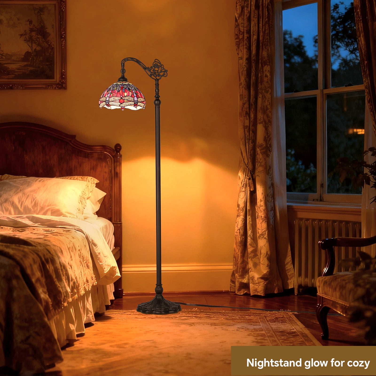 SUNMORY 64.5'' Stained Glass Floor Lamps, Lamps for Bedroom, Standing Floor Lamps for Living Room, Office Dormitory Bar Retro Unique Accent Decor Cottage Village Gift
