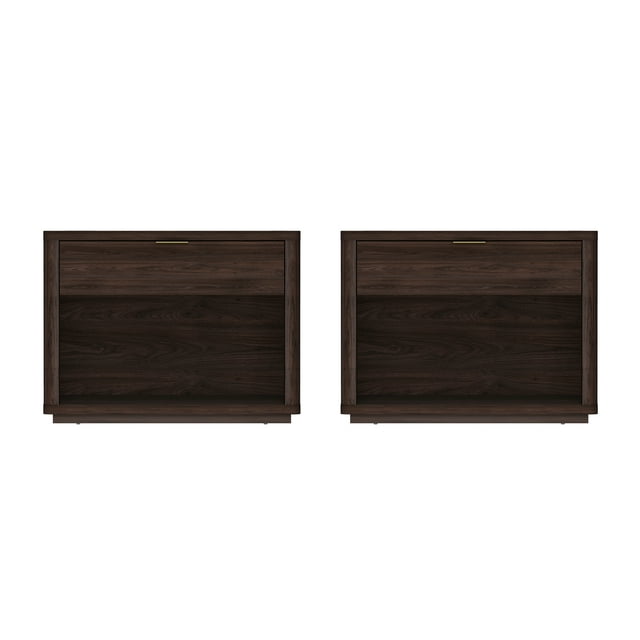 Evelyn Table de Nuit Moderne 32 Brun 2.0 avec 2 Tiroirs à Extension Complète - Ensemble de 2