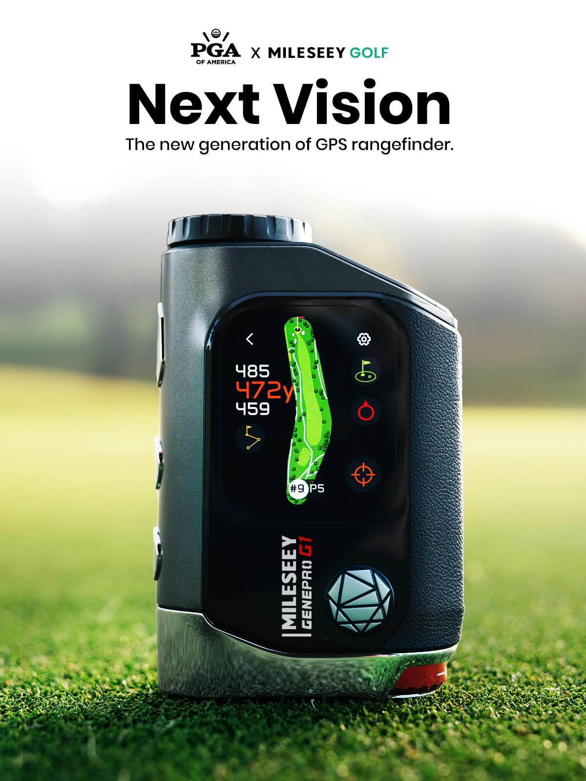 MILESEEY GenePro G1 Touchscreen & GPS Rangefinder with Slope, 43000+ Preloaded Courses, 1300 Yards Laser Range Finder Golf with Red & Green Display, 0.1s Flag Pole Locking Vibration, 6X Magnification