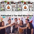 39 Inch Metal Wall Mounted Wine Rack, 3 Tier Bar Shelves with Glass ...