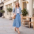 thumbnail image 6 of Enmain Flowy Maxi Skirt for Women Floral Pleated High Waist Drawstring Tiered Skirts with Pockets, 6 of 9