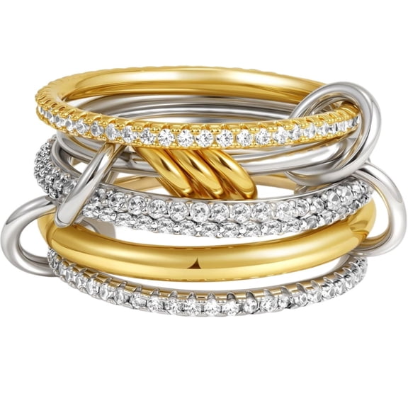 Gold Stackable Rings for Women Non Tarnish Ring Hypoallergenic Interlocking Mixed Metals Stacked Ring Set Size 6-11 Jewelry Gifts