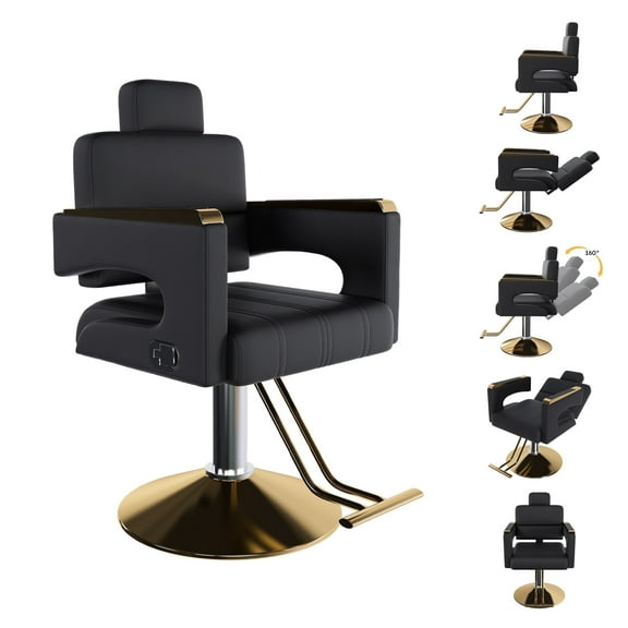 Professional Hydraulic Barber Chair, 360° Swivel with Adjustable Height, Stainless Steel Armrests & Reclining Backrest for Salon & Barber Shop