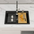 thumbnail image 2 of 33x22 Inch Black Quartz Composite Workstation Kitchen Sink Drop-in Top-Mount Single Bowl Sink with 2 Faucet Holes, 2 of 8