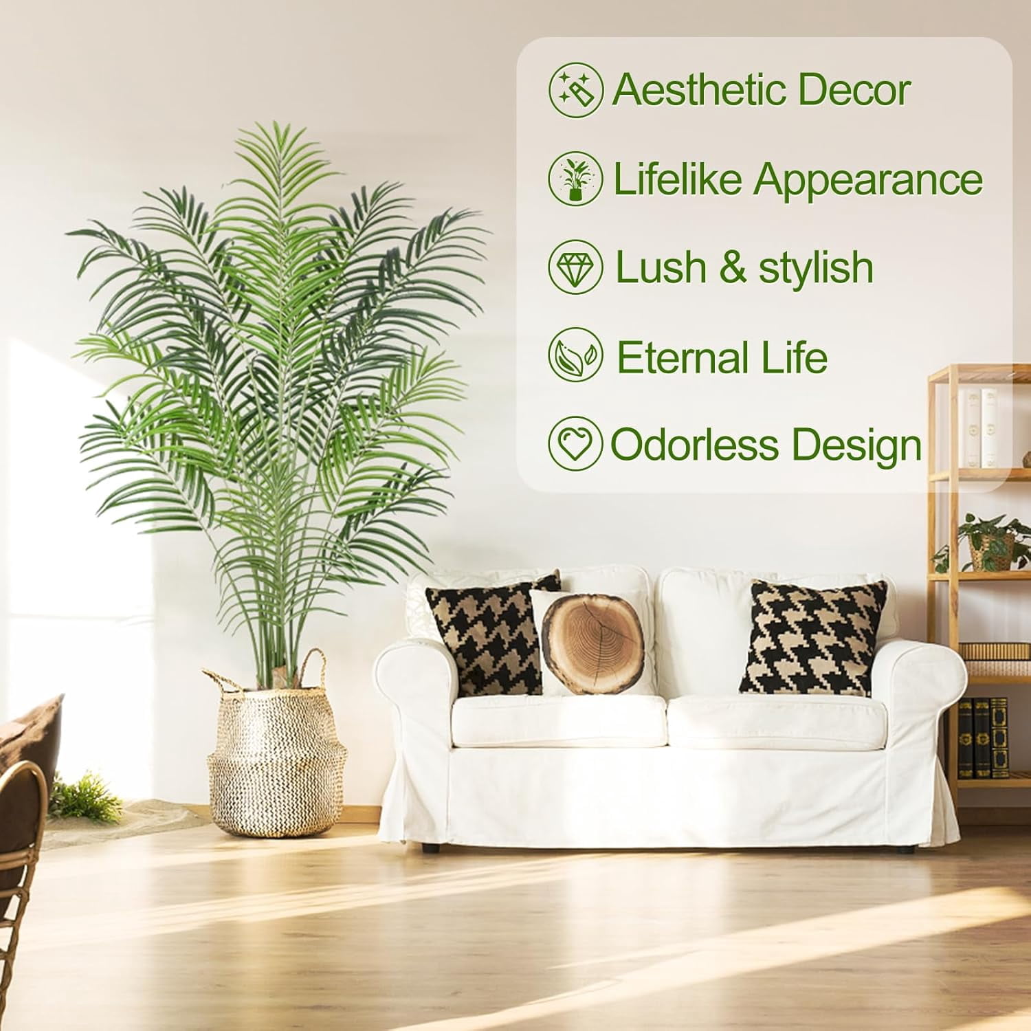 Keeplush 5.5ft Artificial Palm Tree Indoor Plant Tall Fake Tropical Paradise Palm Tree in Pot with Real Bark Design Faux Areca Palm Tree for Home Office Living Room Bedroom Farmhouse Modern Decor