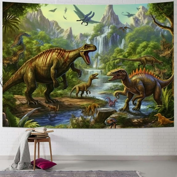 Fenyluxe Dinosaur Tapestry Wild Animal Wall Hanging Tropical Plants Tapestries for Kids Bedroom Living Room Dorm Wall Decor Boys Birthday Party Backgroud 40x30inch
