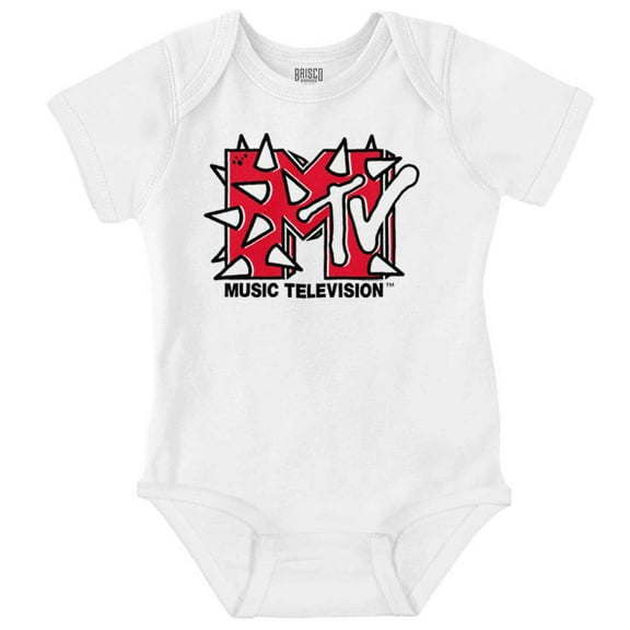 Cool Retro MTV Punk Spikes Logo Romper Boys or Girls Infant Baby Brisco Brands NB