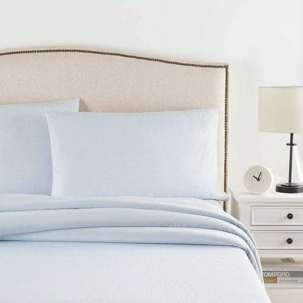 Better Homes & Gardens 300 TC 100% Cotton Wrinkle Resistant Sateen,  Standard Pillowcase Set of 2, Blue Pinstripe 