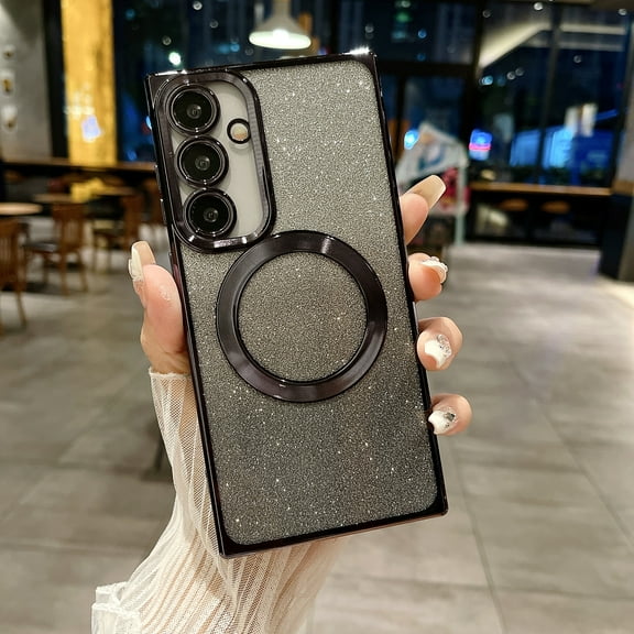 Mantto Case for Samsung Galaxy S24, [Compatible with MagSafe] Luxury Plating Clear Bling Glitter Gradient Cover for Women Girls Soft TPU Anti-Scratch Shockproof Slim Phone Case,Black