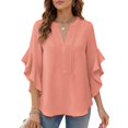 thumbnail image 2 of Womens Summer 3/4 Length Sleeve Bell Sleeve Flared Tunic Tops Plus Size V-Neck Blouses for Women Dressy Casual Vermilion L, 2 of 5