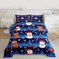 thumbnail image 2 of Manfei Kawaii Reindeer Snowman Full Size Comforter Sets for Kids, Merry Christmas Bedding Comforter Set, Blue Stripes Geometric Reversible Bedding Sets, Breathable Home Decor, 3pcs, 2 of 8