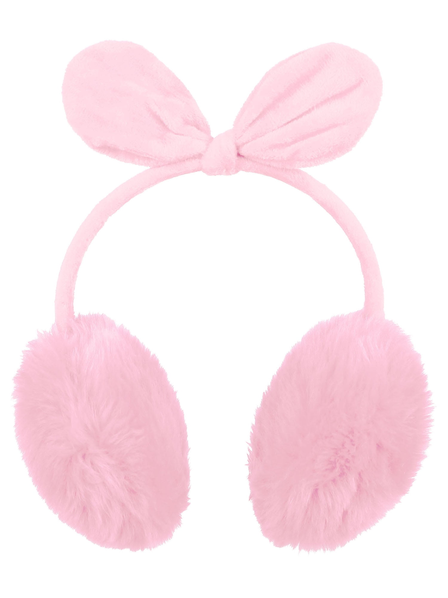 Women's Faux Fur Earmuffs Winter Ear Warmers Fleece Bow, Light Pink
