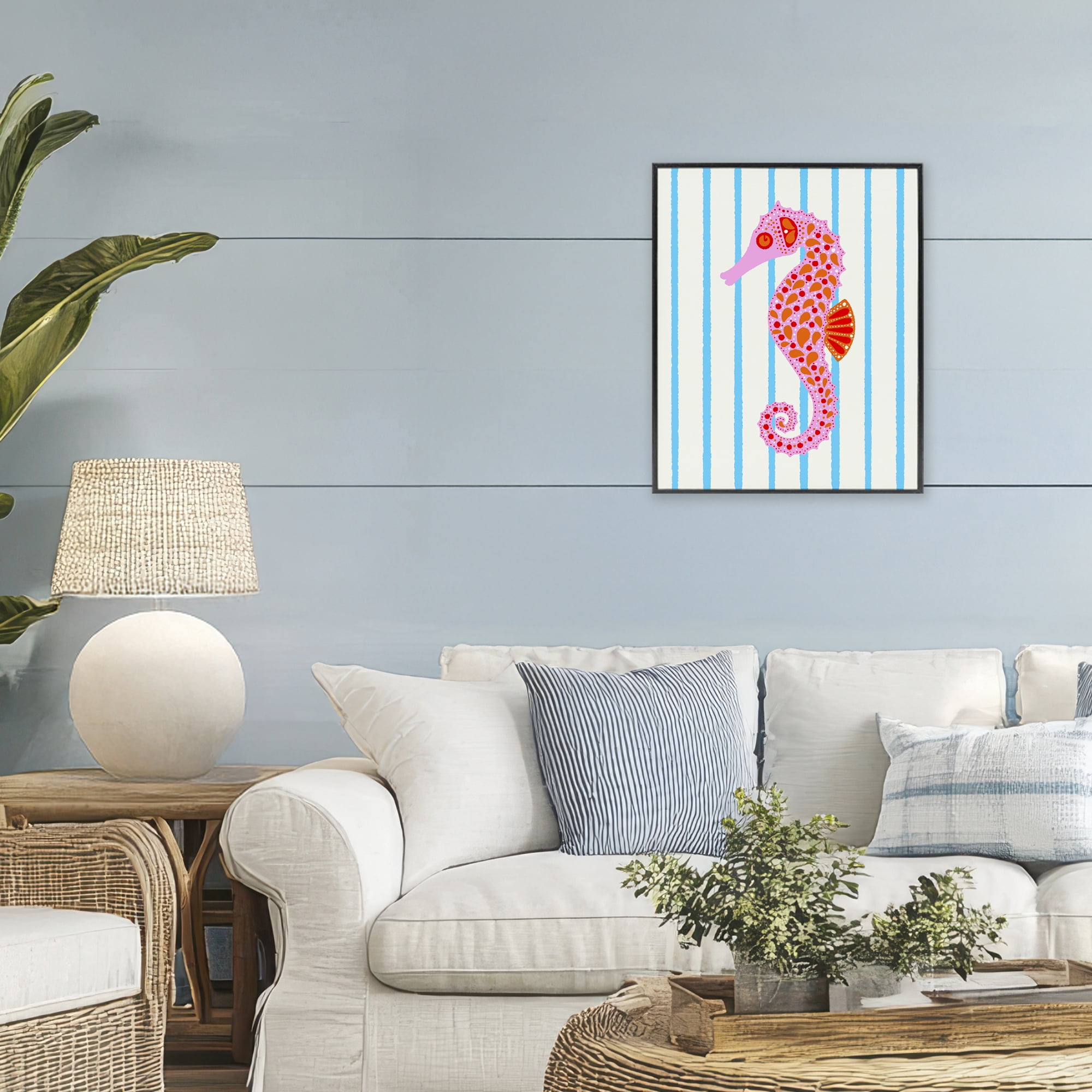 Stupell Industries Boho Seahorse on Stripes Black Framed Giclee Art, design by Indira Prieto | IndySign