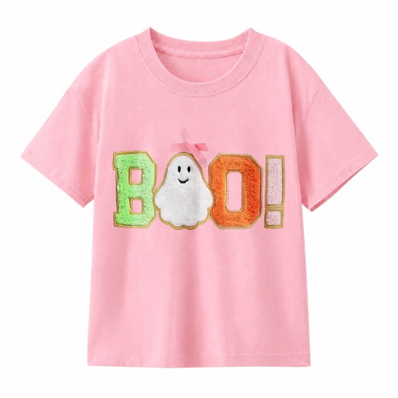 Girl Halloween Outfit Boo Pumpkin T-shirt Crewneck Tops